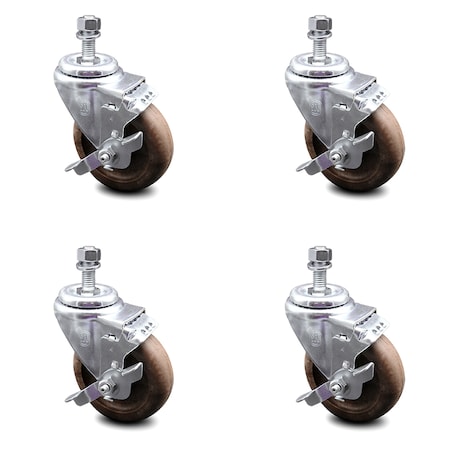 Service Caster 4 Inch High Temp Glass Filled Nylon 1/2 Inch Threaded Stem Caster Set with Brake SCC-TS20S414-GFNSHT-TLB-121315-4
